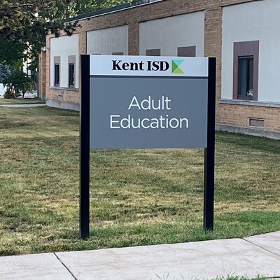 Sign outside Kent ISD building at 3600 Byron Center Ave. SW in Wyoming, Michigan
